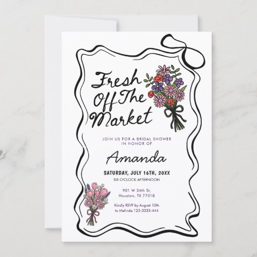 Whimsical Hand Drawn Bridal Shower  招待状 (正面)