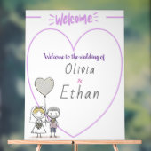 Whimsical Hand-Drawn Cartoon Couple Wedding  アクリルサイン (ニュートラル)