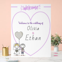 Whimsical Hand-Drawn Cartoon Couple Wedding  アクリルサイン
