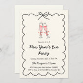 Whimsical Hand Drawn Champagne New Year Eve Party 招待状 (正面/裏面)