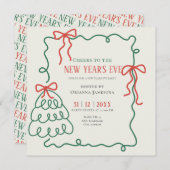 Whimsical Hand Drawn Champagne New Years Eve Party 招待状 (正面/裏面)