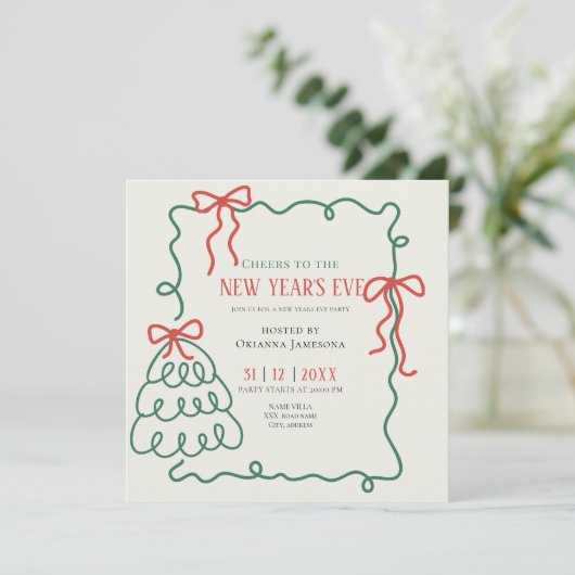 Whimsical Hand Drawn Champagne New Years Eve Party 招待状 (スタンド正面)