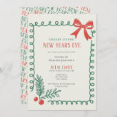 Whimsical Hand Drawn Champagne New Years Eve Party 招待状 (正面/裏面)