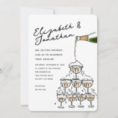 Whimsical Hand Drawn Champagne Tower Wedding 招待状 (正面)