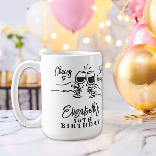 Whimsical Hand Drawn Cheers to 50 Years Birthday  コーヒーマグカップ