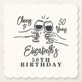 Whimsical Hand Drawn Cheers to 50 Years Birthday  ペーパーコースター