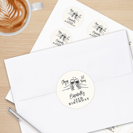 Whimsical Hand Drawn Cheers to 50 Years Birthday  ラウンドシール