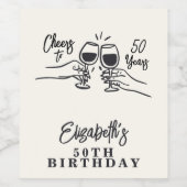 Whimsical Hand Drawn Cheers to 50 Years Birthday  ワインラベル (シングルラベル)