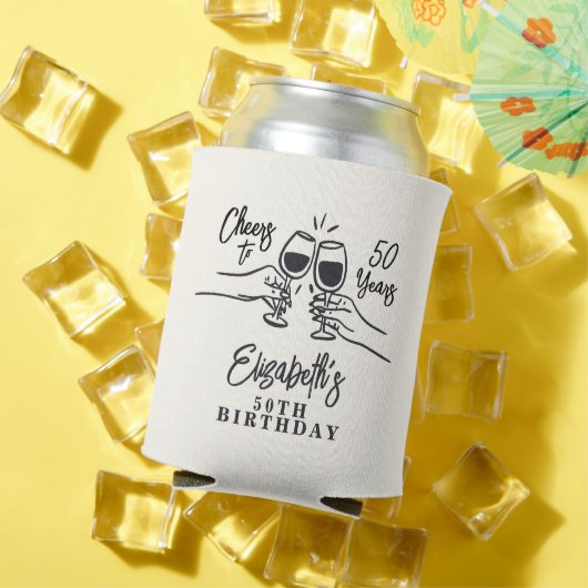 Whimsical Hand Drawn Cheers to 50 Years Birthday  缶クーラー (インサイチュ 夏)