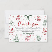 Whimsical Hand Drawn Christmas Baby Shower サンキューカード (正面)