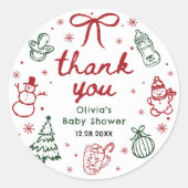 Whimsical Hand Drawn Christmas Baby Shower ラウンドシール (正面)