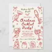 Whimsical Hand Drawn Christmas Cocktail Party 招待状 (正面)
