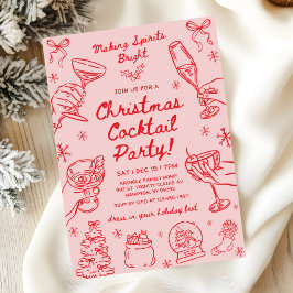 Whimsical Hand Drawn Christmas Cocktail Party 招待状