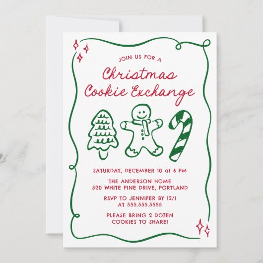 Whimsical Hand-Drawn Christmas Cookie Exchange 招待状 (正面)