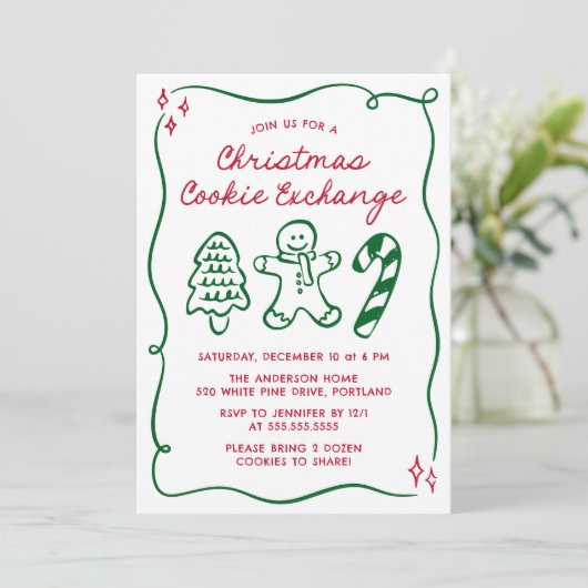 Whimsical Hand-Drawn Christmas Cookie Exchange 招待状 (スタンド正面)