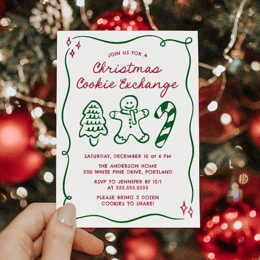 Whimsical Hand-Drawn Christmas Cookie Exchange 招待状