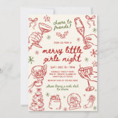 Whimsical Hand Drawn Christmas Girls Night 招待状 (正面)