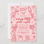 Whimsical Hand Drawn Christmas Girls Night 招待状 (正面)