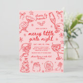 Whimsical Hand Drawn Christmas Girls Night 招待状 (スタンド正面)