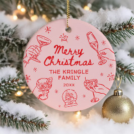 Whimsical Hand Drawn Christmas Party  セラミックオーナメント