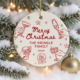 Whimsical Hand Drawn Christmas Party  セラミックオーナメント