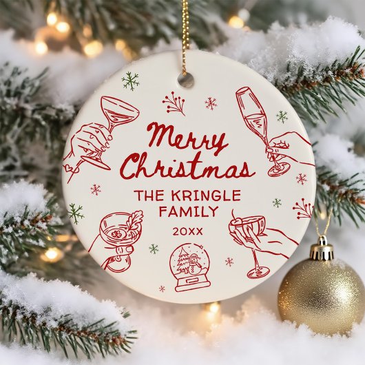 Whimsical Hand Drawn Christmas Party  セラミックオーナメント