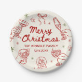Whimsical Hand Drawn Christmas Party ペーパープレート (正面)