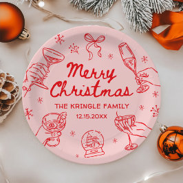 Whimsical Hand Drawn Christmas Party  ペーパープレート