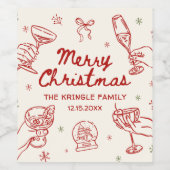 Whimsical Hand Drawn Christmas Party  ワインラベル (シングルラベル)