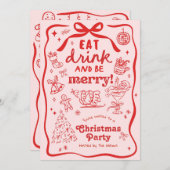 Whimsical Hand Drawn Christmas Party 招待状 (正面/裏面)