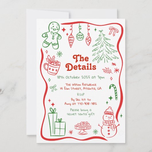 Whimsical Hand Drawn Christmas Party 招待状 (裏面)