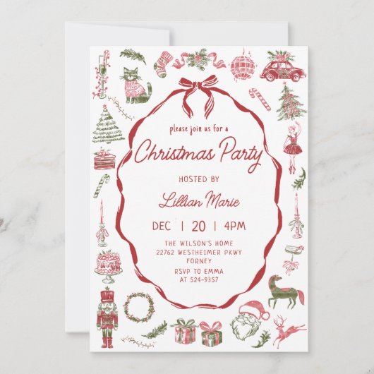 Whimsical Hand Drawn Christmas Party Invitation 招待状 (正面)