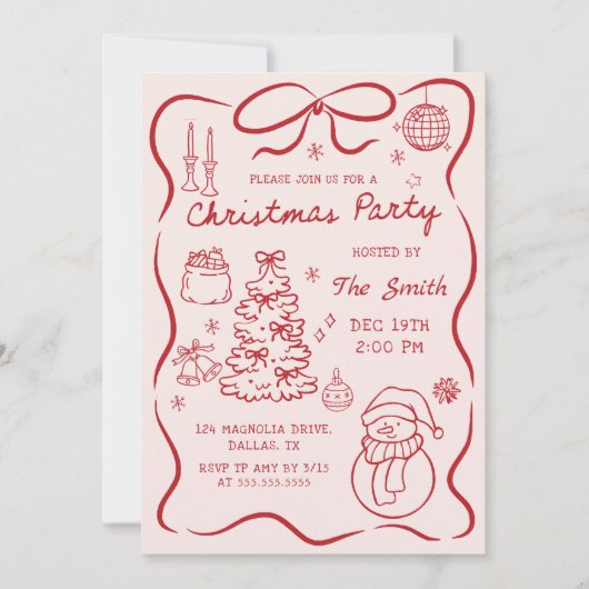 Whimsical Hand Drawn Christmas Party Invitation 招待状 (正面)