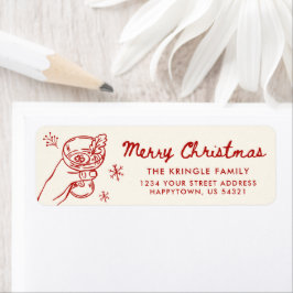 Whimsical Hand Drawn Christmas Return Address ラベル