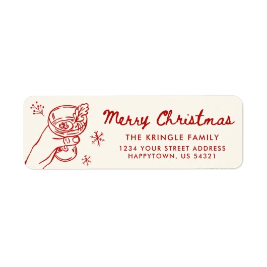 Whimsical Hand Drawn Christmas Return Address ラベル (正面)