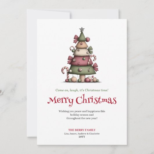 Whimsical hand drawn Christmas tree greeting card シーズンカード (正面)