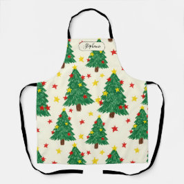 Whimsical Hand Drawn Christmas Tree Pattern Person エプロン
