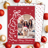 Whimsical Hand-Drawn Christmas Tree Photo Red シーズンカード