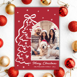 Whimsical Hand-Drawn Christmas Tree Photo Red シーズンカード