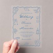 Whimsical Hand Drawn Coastal Beach Wedding アクリル招待状 (インサイチュ (ポータブル))