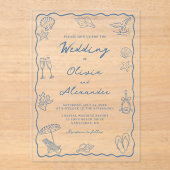 Whimsical Hand Drawn Coastal Beach Wedding アクリル招待状 (正面)