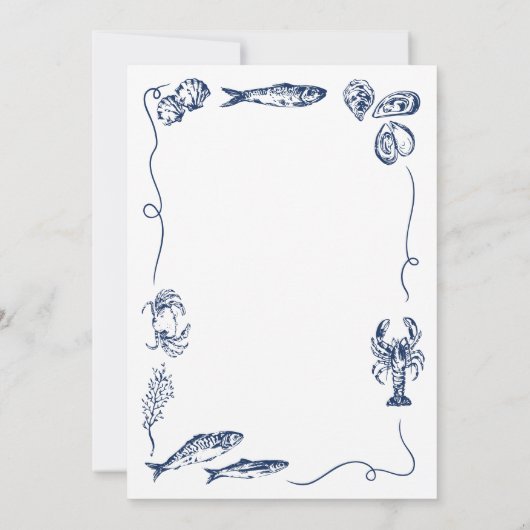 Whimsical Hand Drawn Coastal Navy Blue Wedding 招待状 (裏面)
