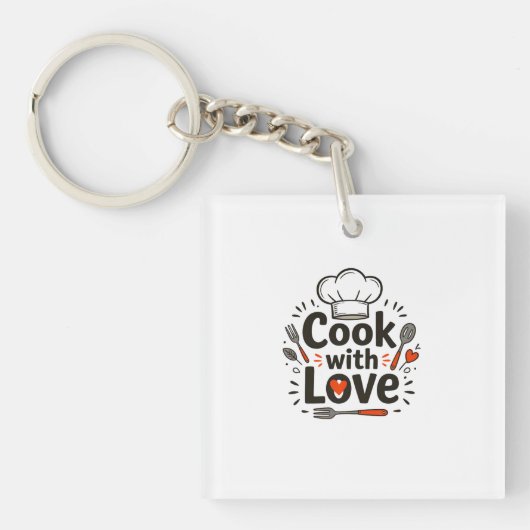 Whimsical Hand-Drawn "Cook with Love" Logo with Ch キーホルダー (正面)