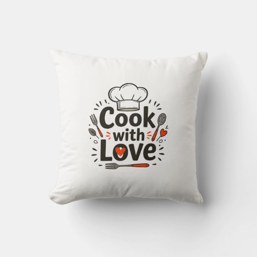 Whimsical Hand-Drawn "Cook with Love" Logo with Ch クッション (正面)