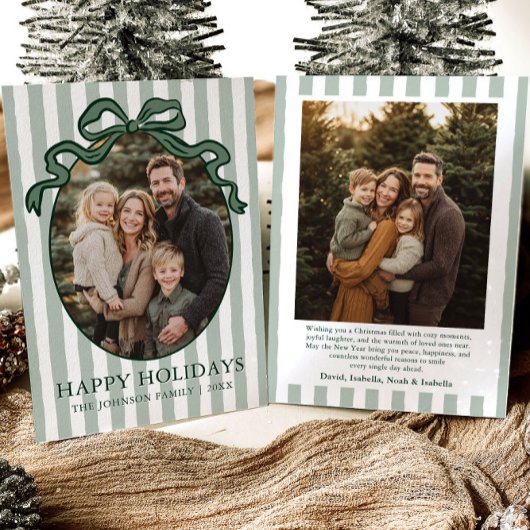 Whimsical Hand Drawn Coquette Bow Family Photo シーズンカード