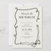 Whimsical Hand Drawn Coquette New Years Eve Party 招待状 (正面)