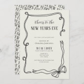 Whimsical Hand Drawn Coquette New Years Eve Party 招待状 (正面/裏面)