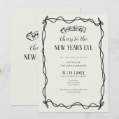 Whimsical Hand Drawn Coquette New Years Eve Party 招待状 (正面/裏面)