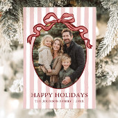 Whimsical Hand Drawn Coquette Red Bow Family Photo シーズンカード