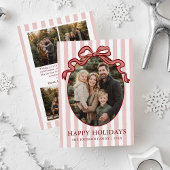 Whimsical Hand Drawn Coquette Red Bow Family Photo シーズンカード